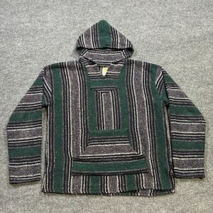 Sunspecs‎ Baja Hoodie Sweater Mens Size XL Green Gray Striped Drug Rug Pullover